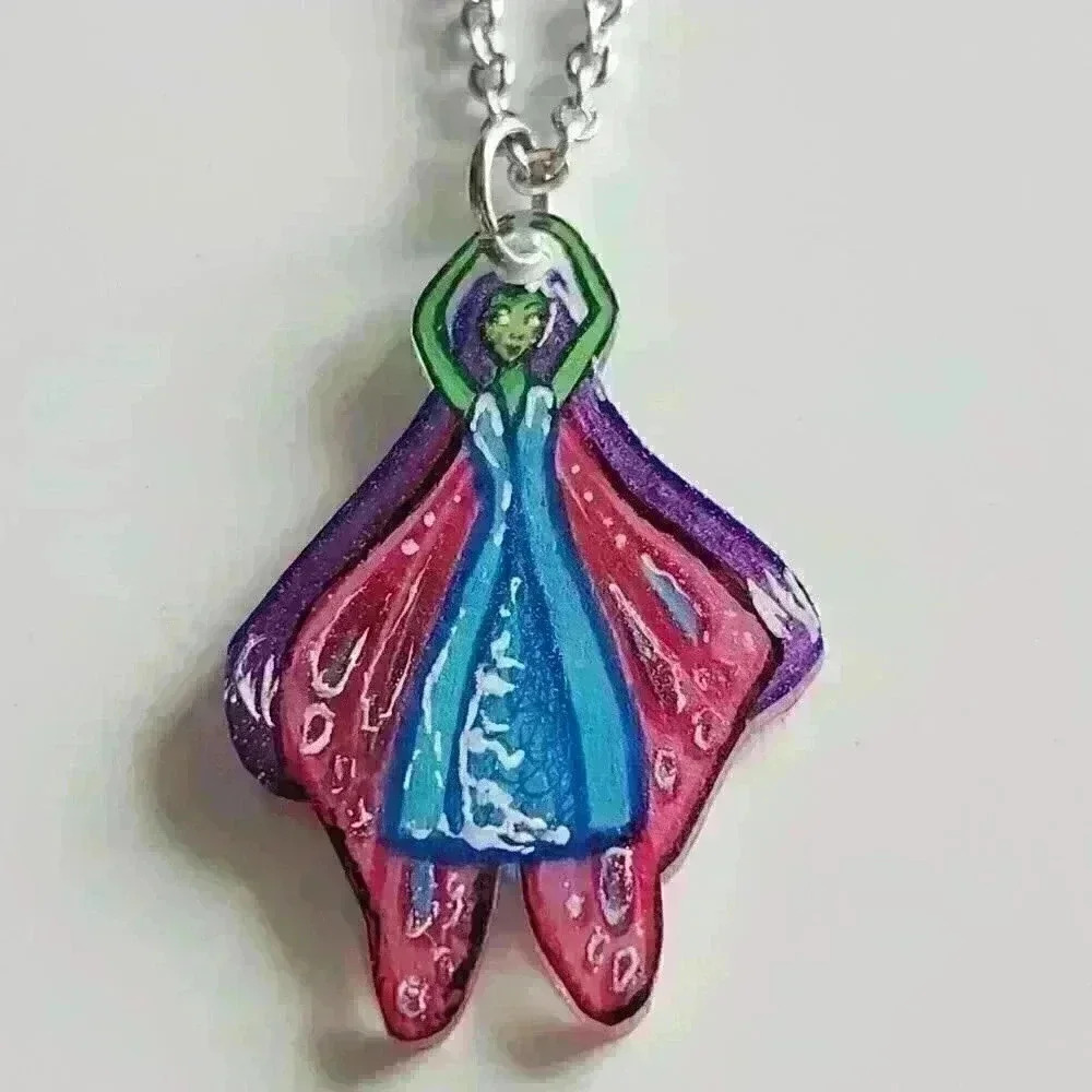 Pink butterfly fairy handmade unique fairycore holographic pendant necklace - Picture 7 of 11